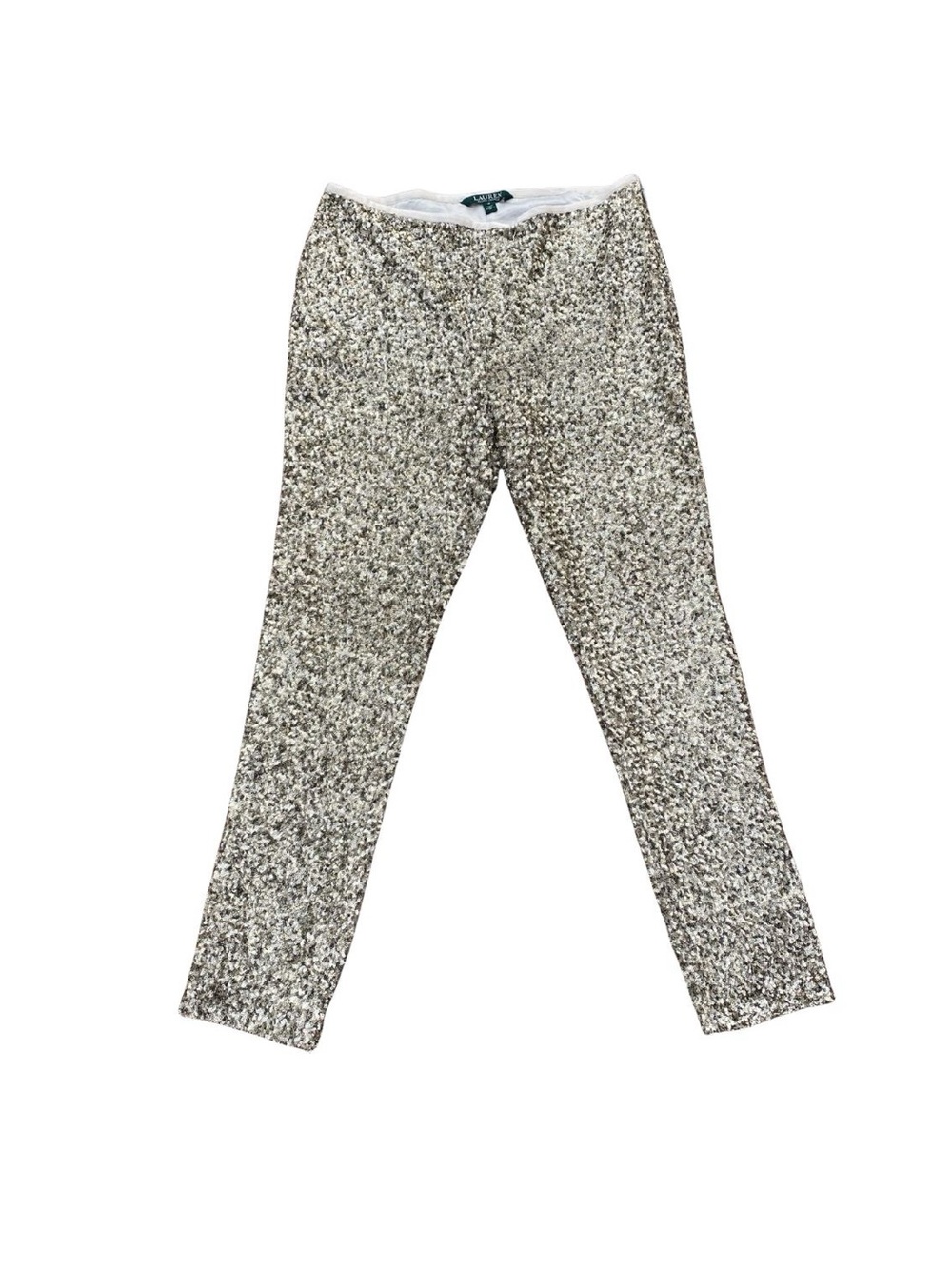 Ralph Lauren Gold Sequin Pant Size 12 Women Skinny Boho Party Designer Sparkle